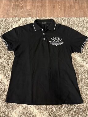 Amiri Men's Cotton Short Sleeve Polo Shirt Slim Fit 3 Buttons Black Size XL